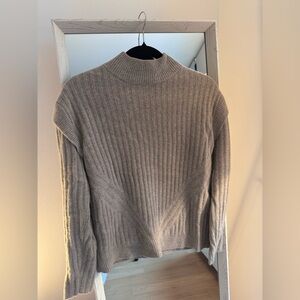 Cashmere Taupe Ribbed Turtleneck Sweater
